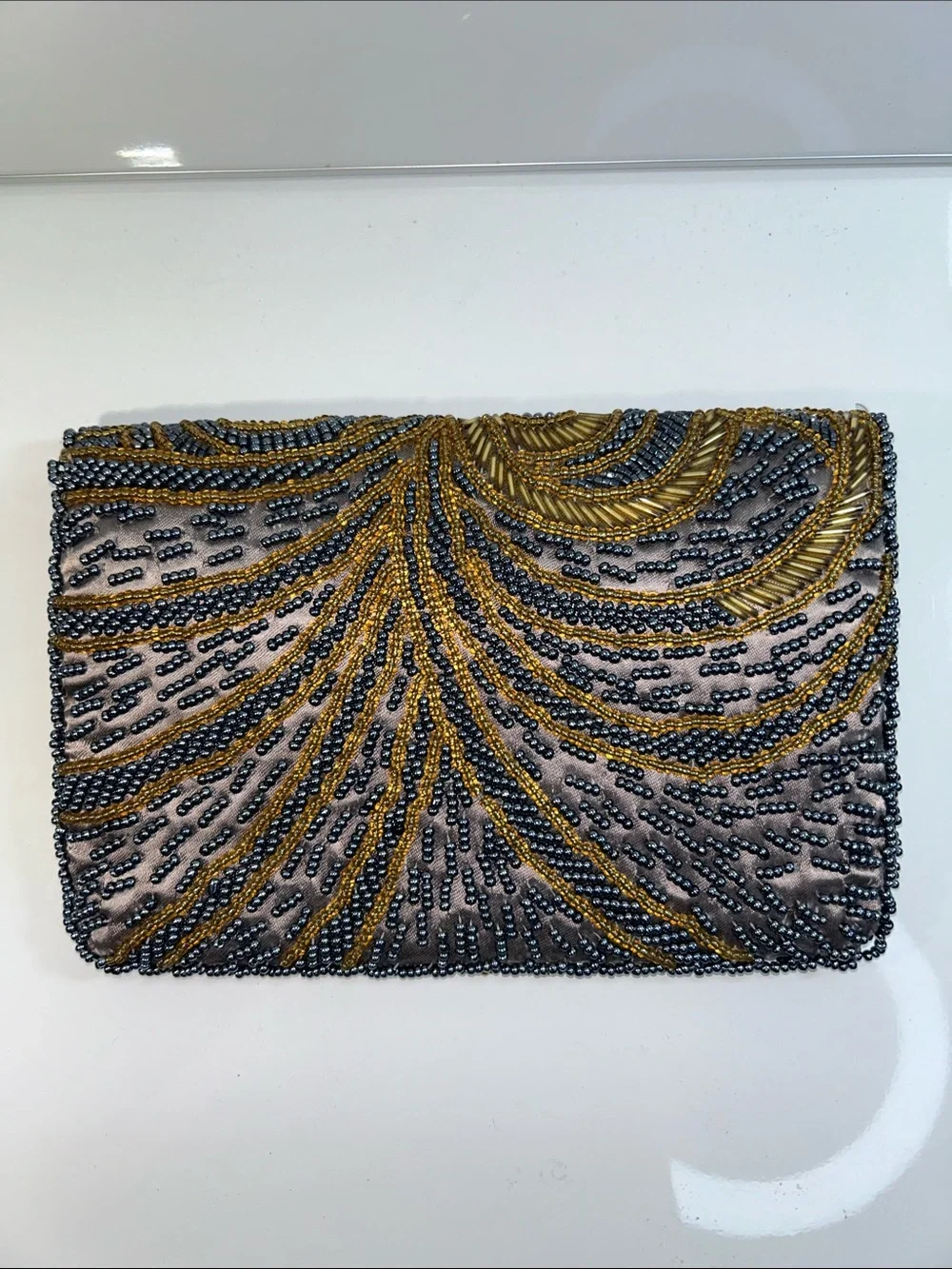 Vintage Handmade Beaded Evening Clutch Shoulder Bag With Chain Handle
